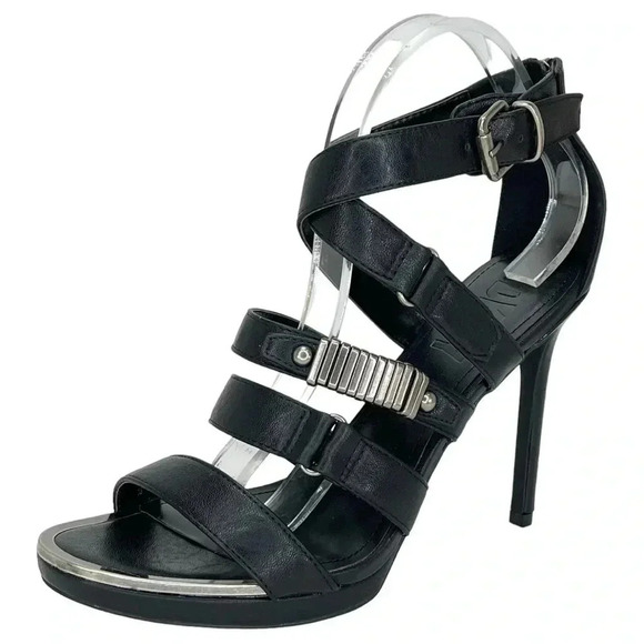 DKNY Deb Black Strappy Faux Leather Womens Heels Size 10M - Picture 1 of 16